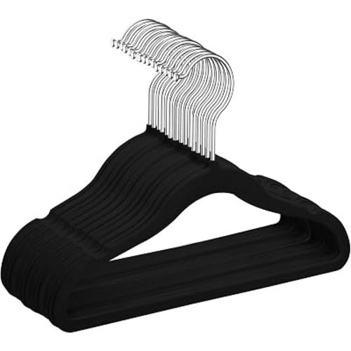 Baby Velvet Hangers,Non-Slip Kids & Toddler Hangers,11.8 Inch Hangers for Baby Clothes,Pack of 50（Black/Silver）