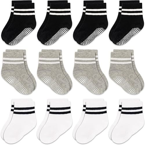 GRPSKCOS Baby Socks Non Slip 12 Pairs Toddler Anti Skid Socks for 0-7 Years Infants Little Kids Boys Girls