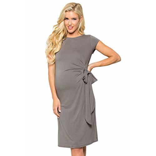 My Bump Women's Side Bow Tie Pattern Cap Sleeve Maternity Dress (Made in USA)