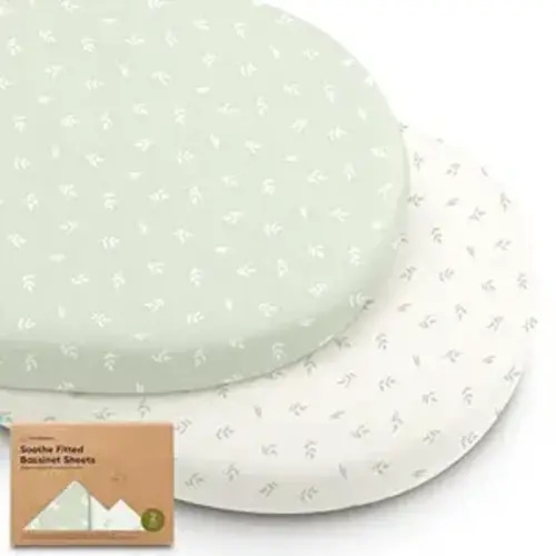 2-pk Organic Baby Bassinet Sheets Boys, Girls, Bassinet Fitted Sheet (Herb) | 100% Cotton Bassinet Mattress Sheets, Compatible with Halo Bassinest Swivel Sleeper, Graco, Baby Delight, Universal Fitted