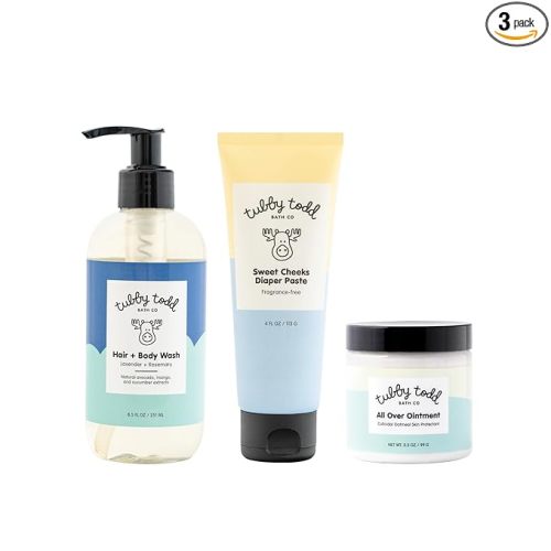 TUBBY TODD Baby Bundle Newborn Skin Care Set - Hypoallergenic Hair + Body Wash, All Over Ointment with Colloidal Oatmeal, Sweet Cheeks Diaper Paste - Lavender Rosemary, Standard Size