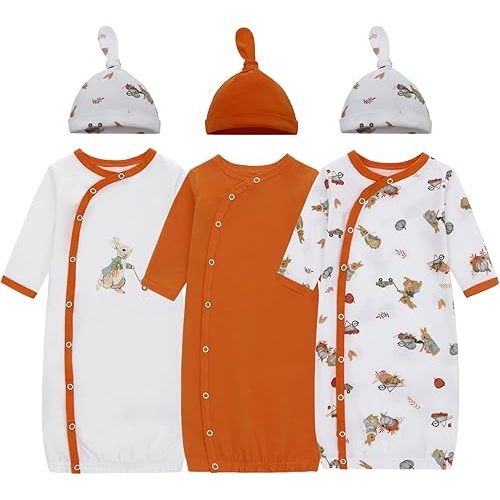 LAT LEE AND TOWN Newborn Baby Cotton Sleeper Gown Set Long Sleeve Nightgown with Hat Sleep Sack Unisex (rabbit, M)