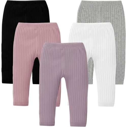 Resinta 5 Pack Baby Girls Leggings Cotton Ribbed Toddler Pants 0-4 Years