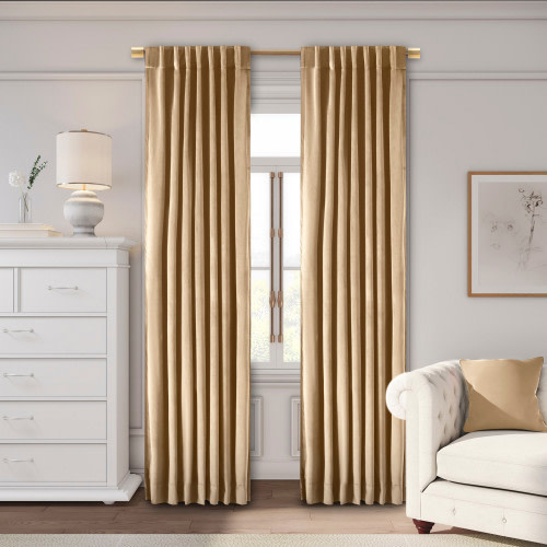 Ricardo Trading Premium Velvet Rod Pocket With Back Tabs Panel - Champagne, 50"W X 63"L, 1