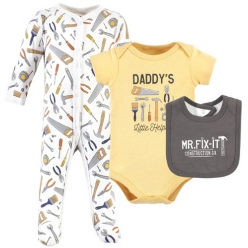 Hudson Baby Infant Boys Cotton Sleep and Play, Bodysuit and Bandana Bib Set, Construction Work, 6-9 Months
