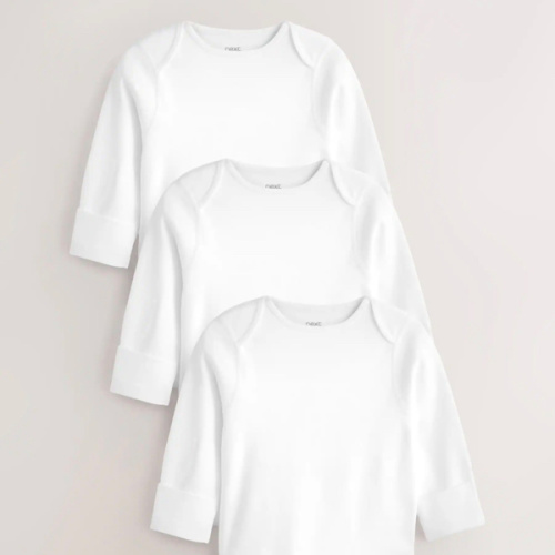 Buy White 3 Pack Kind To Skin Long Sleeve Baby Bodysuits from Next USA