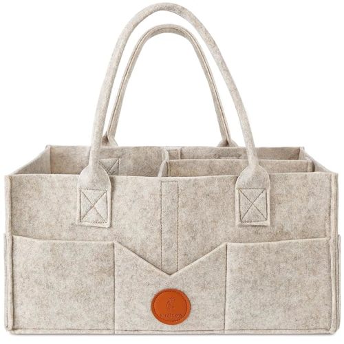 Maliton Baby Diaper Caddy Organizer for Changing Table, Nursery Storage Bin Basket with Handle, Felt Diaper Organizer Suitable for Indoor Outdoor (Khaki)