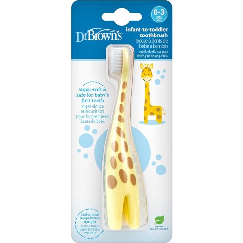 Dr. Brown's Infant-to-Toddler Training Toothbrush, Soft for Baby's First Teeth, Giraffe, BPA Free, 0-3 Years