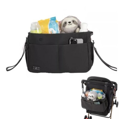 BabbleRoo Flo Stroller Organizer Universal Stroller Caddy Organiser and Diaper Bag, Black