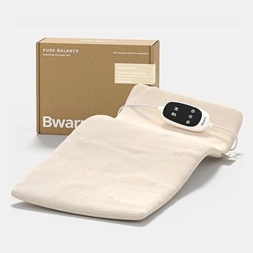 Bwarm Weighted Far Infrared Heating Pads 100% Organic Cotton for Back Shoulder Knee Fast Heating with 9 Heating Levels 12 Hours Auto-Off Heated Pad for Back Neck Arms and Legs (White, 12''×24')