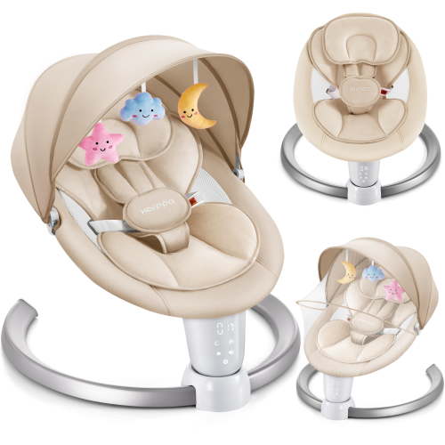 HARPPA Electric Baby Swing with Remote Control, Bluetooth Music, 5 Sway Speeds, Safety Features, Khaki