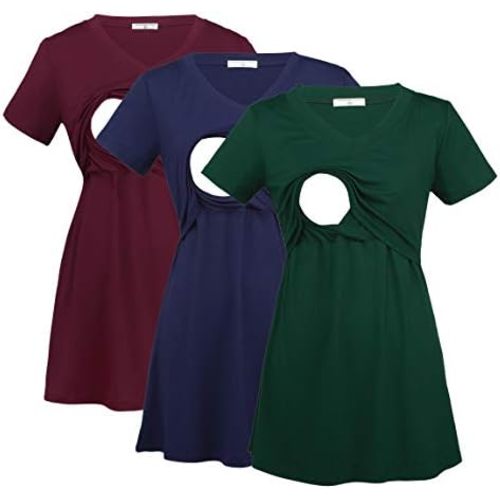 Bearsland Womens 3 Packs V Neck Nursing Tops Maternity Breastfeeding Tee Shirts