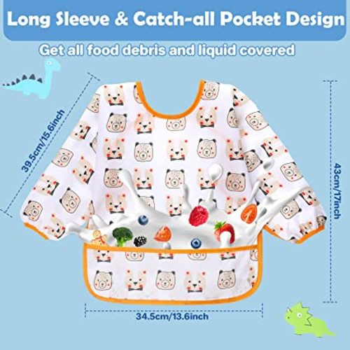 Lictin Baby Bibs for Boy or Girl,Long Sleeve Bib,Waterproof Toddler Bibs,0-24 Months Neutral Baby Smock for Eating,Reusable Infant Baby Bibs for Feeding Teething or Weaning 5 Pcs