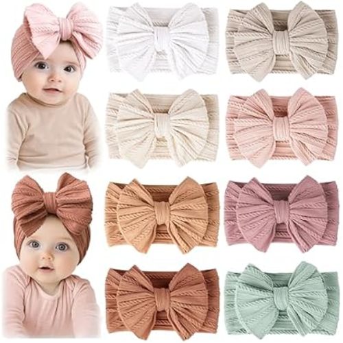 Prohouse 8 Pack Baby Bows Headbands for Girls, Newborn Nylon Headbands