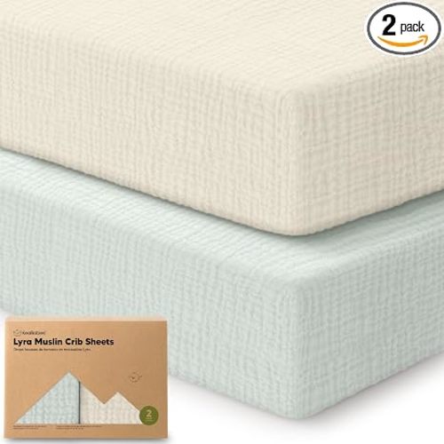 KeaBabies 2-Pack Muslin Crib Sheets for Boy, Girl, 52x28 Fitted (Willow) | 100% Organic Cotton Fitted Baby Crib Mattress Sheet, Soft Breathable Standard Toddler Bed Cover Bedding Set, Neutral, Durable
