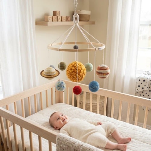 Solar System Baby Mobile, Crochet Space Crib Mobile, Planet Nursery Decor, Outer Space Baby Shower Gift, Gender Neutral Nursery Baby Mobile