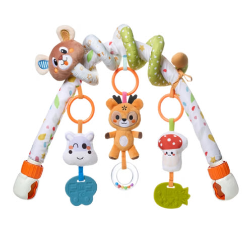 TUMAMA Baby Activity Arch with Bear Spiral Toy, Clips Adjustable and Detachable Sensory Stimulating Hanging Toys Baby Toys 0-3 3-6 Months, Newborn Strollers Bassinets Crib Carseat Toy