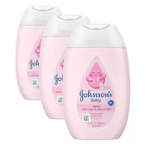 Johnson's Baby Lotion with Coconut Oil,Aloe Vera & Vitamin B5,72 HR Hydration,Skin Moisturizer,Hypoallergenic,Newborn Safe,Protects From Dryness&Strengthens Skin,Baby Essentials, 3.4 fl.oz (Pack of 3)