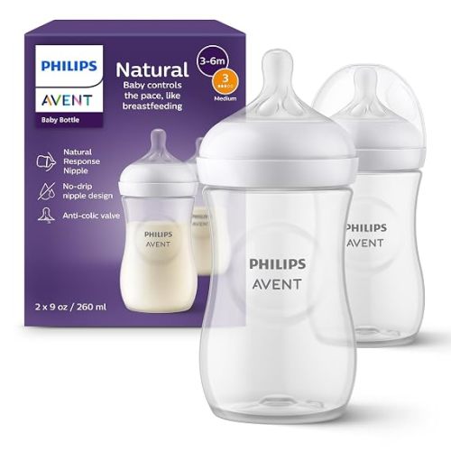 Philips Avent Natural Baby Bottles, Medium Flow, 9 oz, BPA-Free, 2-Pack