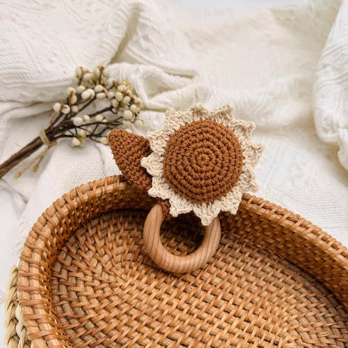 Crochet Sunflower Rattle | Cream Petals