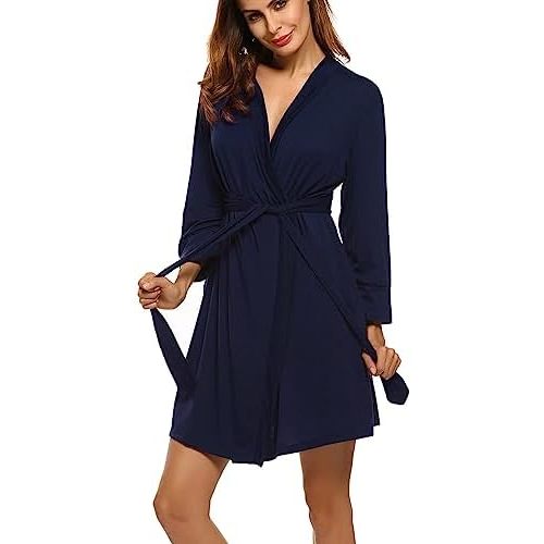 SMALL - HOTOUCH Womens Robe Lightweight Short Knit Bathrobe Soft Ladies Sleepwear with Pockets