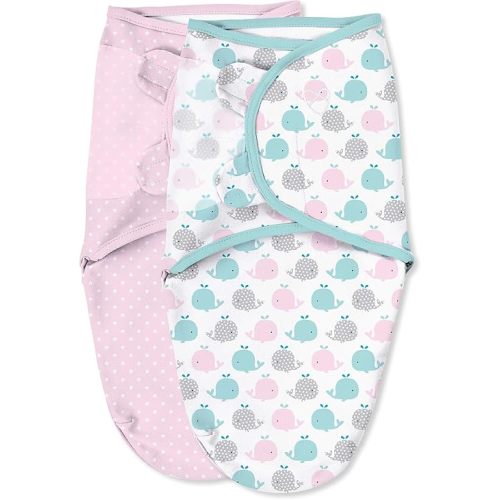 SwaddleMe by Ingenuity Original Swaddle, 100% Cotton, Improves Sleep & Calms Startle Reflex, 0-3 Months, 1.0 TOG, 3-Pack, Baby Swaddle Blanket - Pink Polka Whale