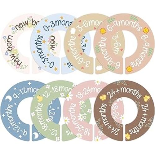 8pcs Baby Closet Dividers for Clothes, Baby Wardrobe Organizer with Clear Age Labels Newborn-24 Months Fits Most Rods Double-Sided Nursery Closet Decor & Sorting Tool