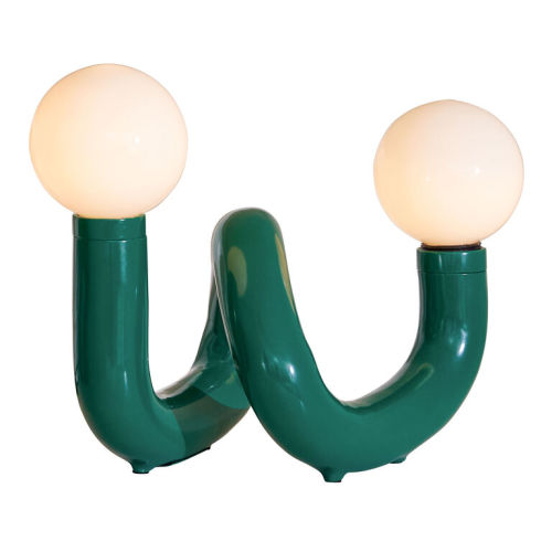 Loop Green Metal and Opal Glass Globe 2 Light LED Table Lamp