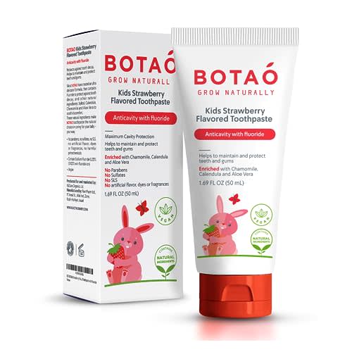 Kids Natural Strawberry Flavored Anticavity Fluoride Toothpaste Maximum Cavity Protection Cleans Children’s Teeth Protects Gums Chamomile Aloe Vera Calendula Xylitol for Ages 2 and Up