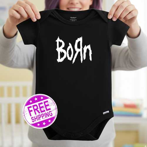 BoRn Nu Metal Onesie: Korn parody bodysuit for rock baby. 90s heavy metal baby shower gift. PREMIUM interlock cotton fabric Now Available!