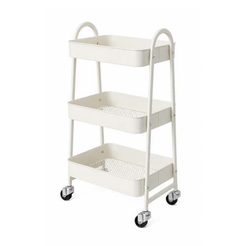 Alvantor 3-Tier Rolling Cart, Metal Rolling Utility Cart with Lockable Wheels, Multi-Functional Heavy Duty Storage Cart Organizer for Bathroom, Kitchen, Living Room, Office