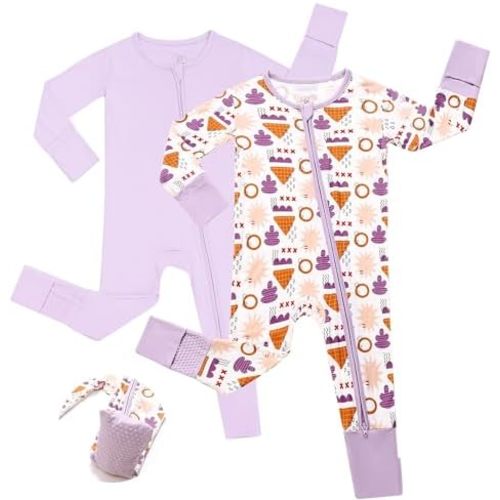 JunNeng Baby Girl Viscose from Bamboo Sleeper with Mitten Cuffs, 2 Way Zipper Romper, Sleep N' Play Pajamas 0-18 Months