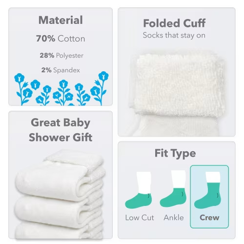 Carter's Child of Mine Baby Folded Cuff Socks, 6-Pack, 0-6 Months
