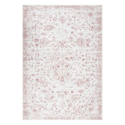 9'x12' Pink Machine Washable Vintage Floral Living Room Rugs, Soft Non Slip Retro Accent Large Bedroom Rugs for Dining Room Office