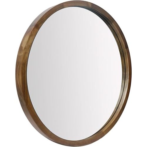 23.6 Inch Round Wall Mirror for Bathroom Large Circle Vanity Mirror for Wall Decor-Wooden Frame for Entryway Bedroom Living Room(Two-Tone Brown)