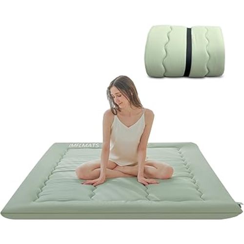 Japanese Floor Mattress Futon Mattress,3" Foldable Tatami Sleeping Pad for Adults & Kids,100% High Density Foam Comfortable Floor Mattress Queen Size 60"x 80",Ideal for Comfort and Support,Green