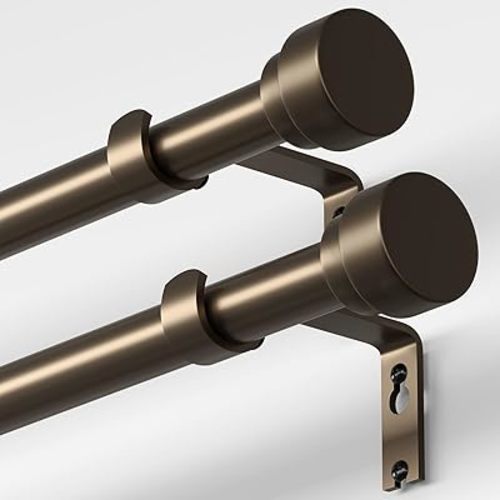 Oneach 2-Pack Heavy Duty Curtain Rods for Windows 28 to 48 Inch, 1 Inch Pole Adjustable Curtain Rod with Easy Installation and Modern Design (Brown, 16 to 60 Inch)