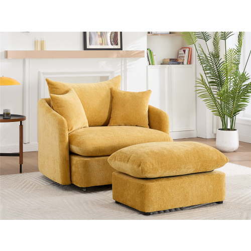 LITVZ 46" Oversized Swivel Accent Chair with Ottoman Set, Upholstered 360° Swivel Barrel Chair and A half with Ottoman, Extra Wide Seat Lounge for Living Room, Reading, Bedrooms