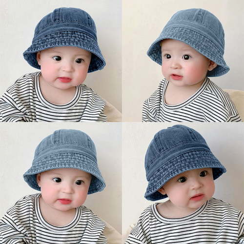 Baby Hat Children's Bucket Hat Boys And Girls Denim Sun Shading Children's Fisherman Hat Solid Color Basin