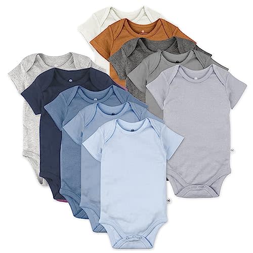 HonestBaby 10-pack Short Sleeve Bodysuits One-piece for Infant Baby Boys, Girls, Prep School Rebel Boy, 0-3 Months