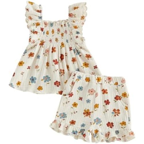 BemeyourBBs Summer Toddler Girl Clothes Baby Girl Ruffle Sleeveless Shirt and Bloomers Shorts Set Cute Outfits