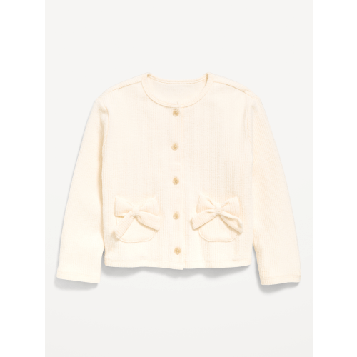 Cozy Ribbed Bow-Pocket Cardigan Sweater for Toddler Girls