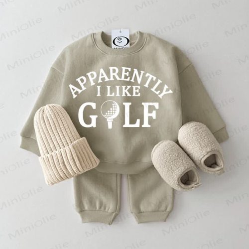 APPARENTLY I LIKE GOLF Baby Sweatshirt 2-piece Grey Green Set