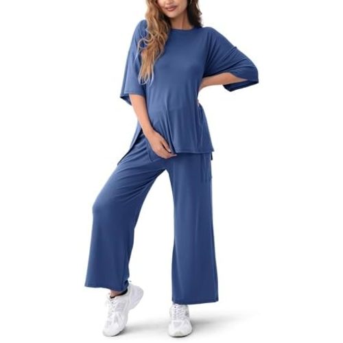 Maternity Lounge Set, 2 Piece Matching Set with Wide Leg Pants