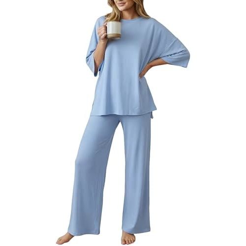 PATPAT Lounge Sets for Women Short Sleeve Tops and Long Pants Pajama Set