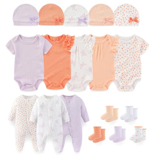 falianni Baby Boy Girl Layette Set 18 Piece Infant Essentials Must Haves Clothes 0-9 Month Rompers+Bodysuits+Hats+Socks