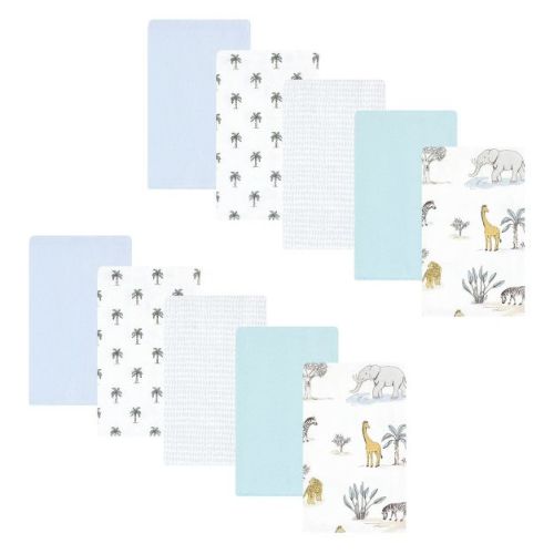Hudson Baby Infant Boy Cotton Poly Flannel Burp Cloths, Boy Safari World 10-Pack, One Size