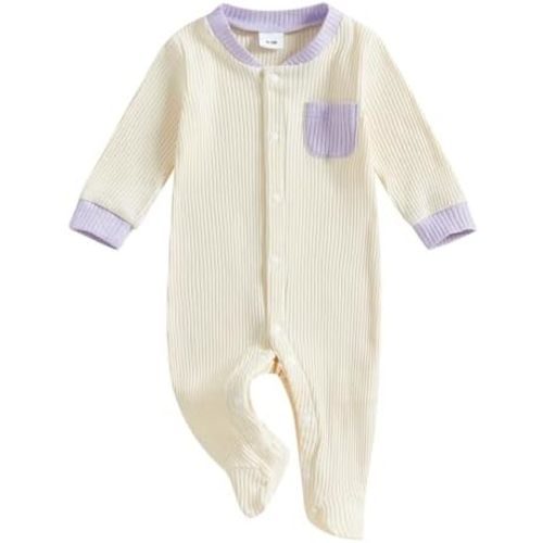 Newborn Baby Boy Girl Clothes Color Block Footies Romper Bodysuit Jumpsuit Button Footed Coming Home Outfits