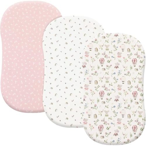 PHF 3 Pack Soft Bassinet Sheets, Floral & Animal Breathable Comfy Cradle Sheets for Baby Boys, No Slip Universal Fit for Most Cradle and Bassinet Mattress, Floral & Animal