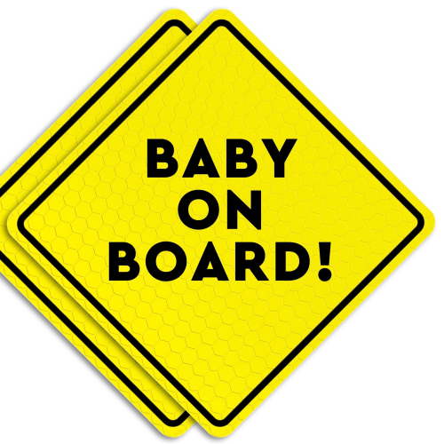 Assured Signs Baby on Board Car Magnet Sticker Sign, 2 Pack, 5x5 inches, Yellow, Reflective